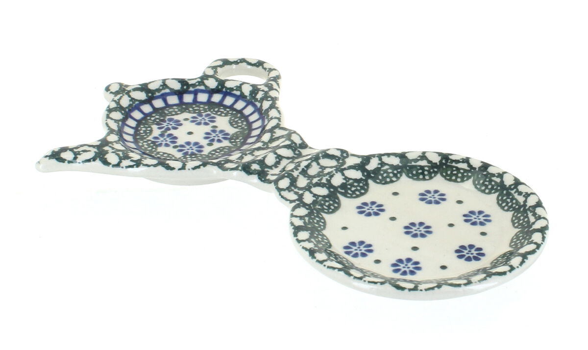 Blue Rose Polish Pottery Mardi Gras Tea Bag Holder & Saucer