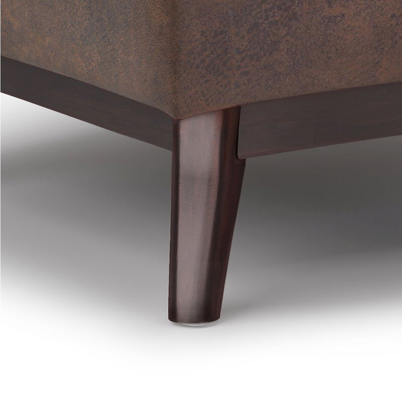 Simpli Home Small Coffee Table Storage Ottoman In Distressed Chestnut Brown Faux Leather