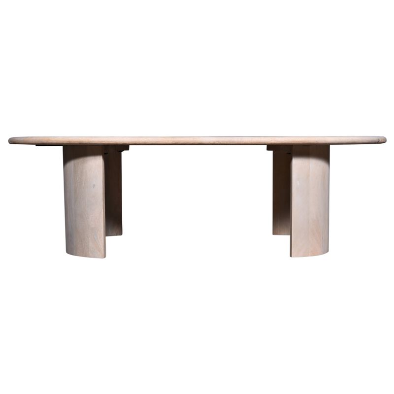 Kipp Coffee Table, 51 Inch Rounded Oblong Top, White Solid Mango Wood - Benzara