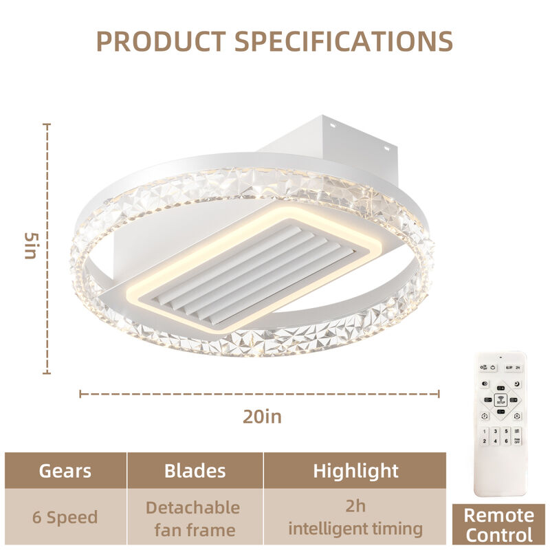 2 0" Modern Leafless Ceiling Fan With Remote Control Removable And Washable, Reversible Motor