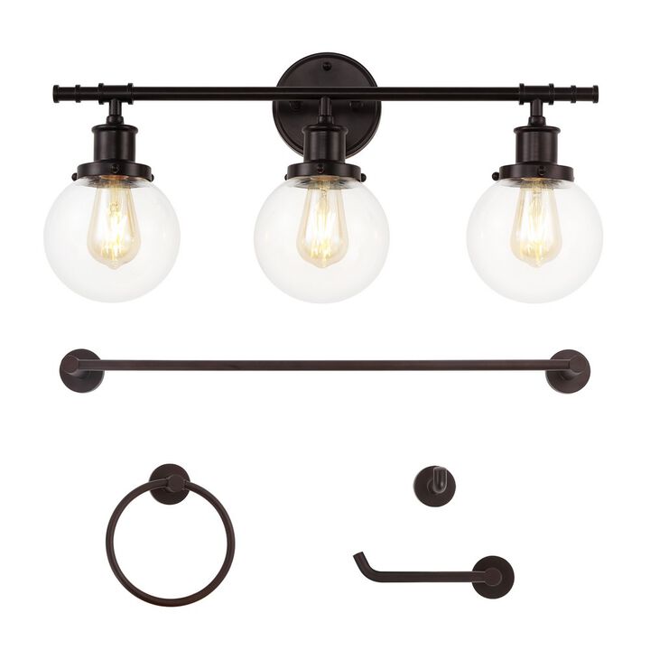 Hugo 24.5" 3-Light Farmhouse Classic Vanity Light with Bathroom Hardware Accessory 5-Piece Set