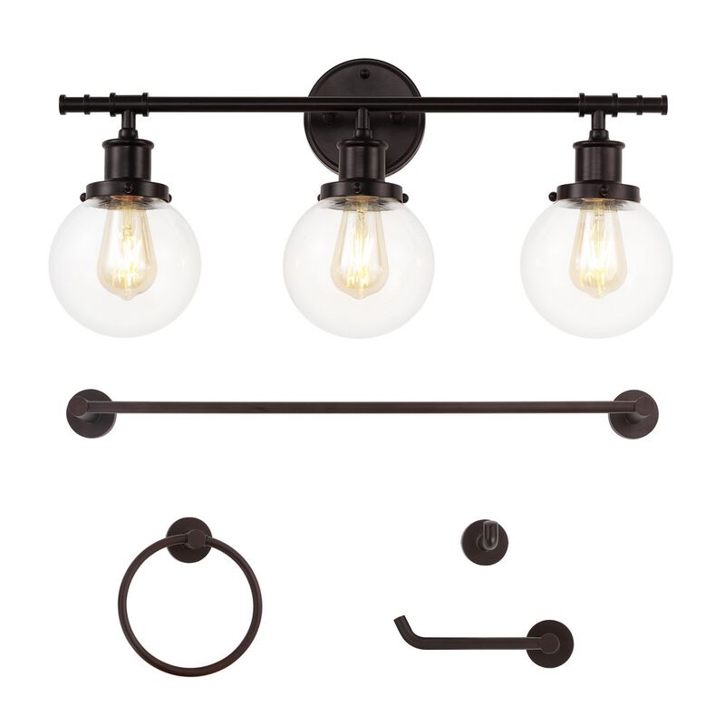 Hugo 24.5" 3-Light Farmhouse Classic Vanity Light with Bathroom Hardware Accessory 5-Piece Set
