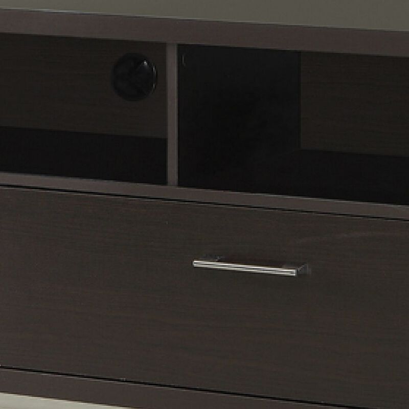 Fabulously Designed  tv console with chrome legs, Brown-Benzara