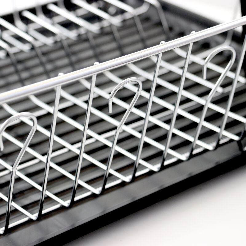 Megachef 16 Inch Chrome Plated and Plastic Counter Top Drying Dish Rack in Black