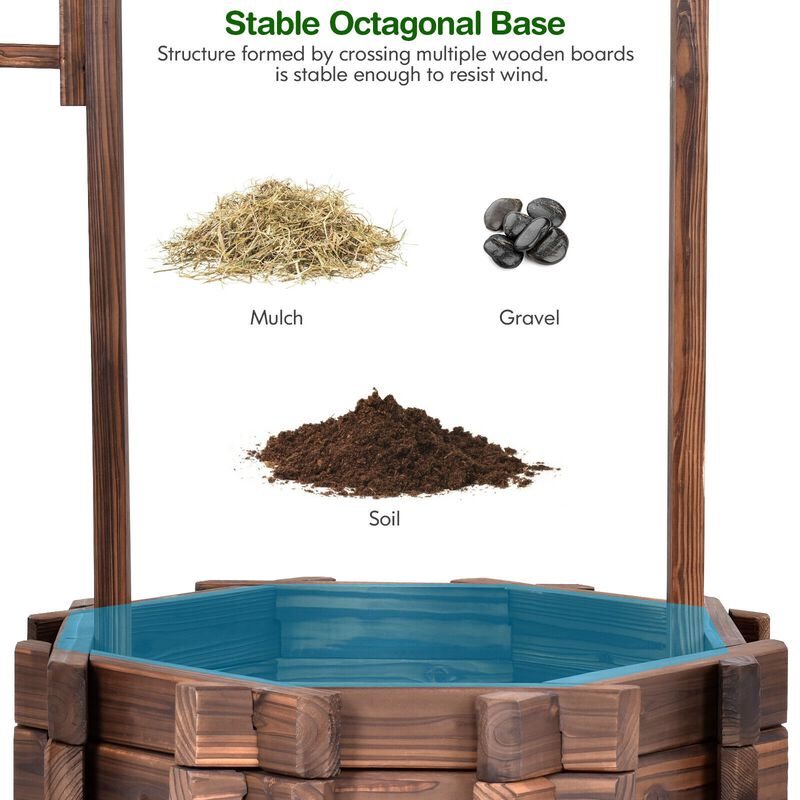 Outdoor Wooden Wishing Well Planter Bucket