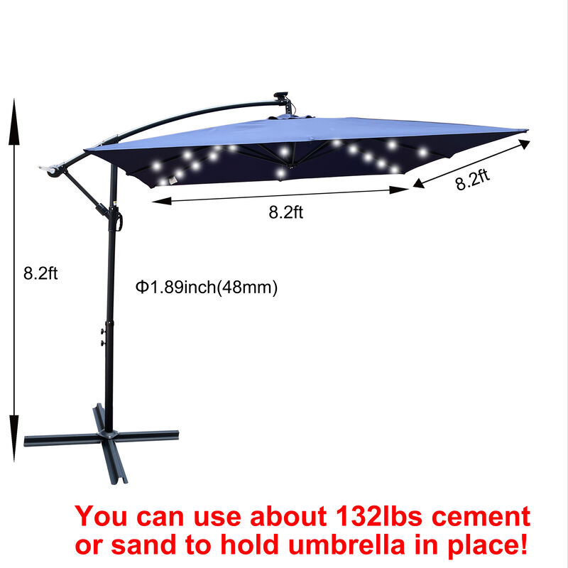 Solar Powered LED Patio Umbrella with Crank & Base