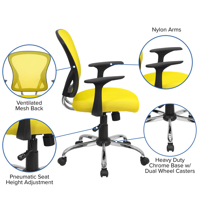 Alfred Mid-Back Blue Mesh Swivel Task Office Chair with Chrome Base and Arms
