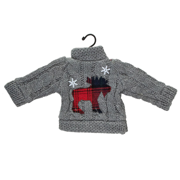 9" Gray Ugly Sweater with Plaid Moose Christmas Ornament