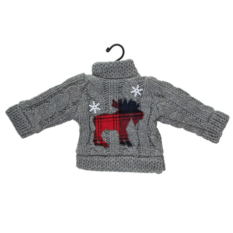9" Gray Ugly Sweater with Plaid Moose Christmas Ornament