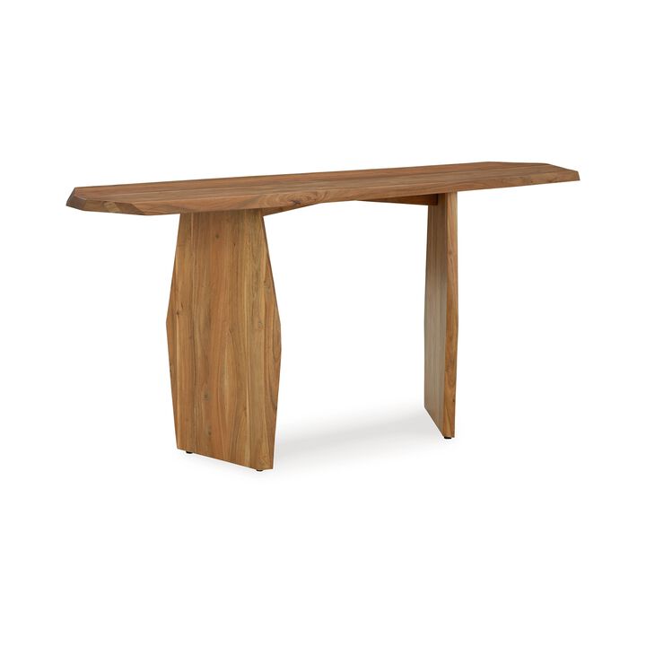 Console Sofa Table, Acacia Wood Irregular Tabletop, Brown 64 Inch - Benzara