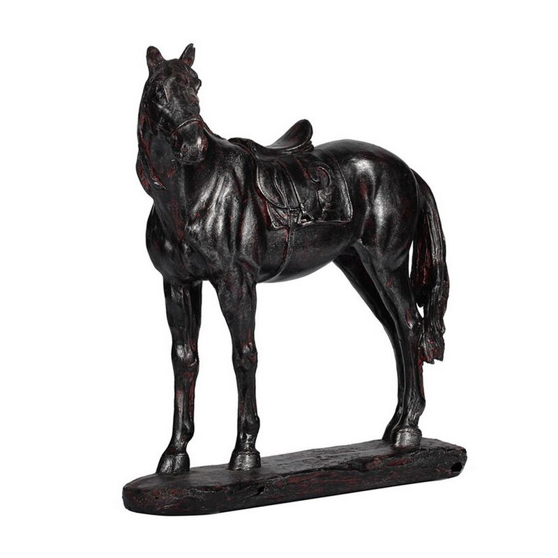 Don 10 Inch Horse Figurine Sculpture, Handmade Table Accent Brown Polyresin-Benzara