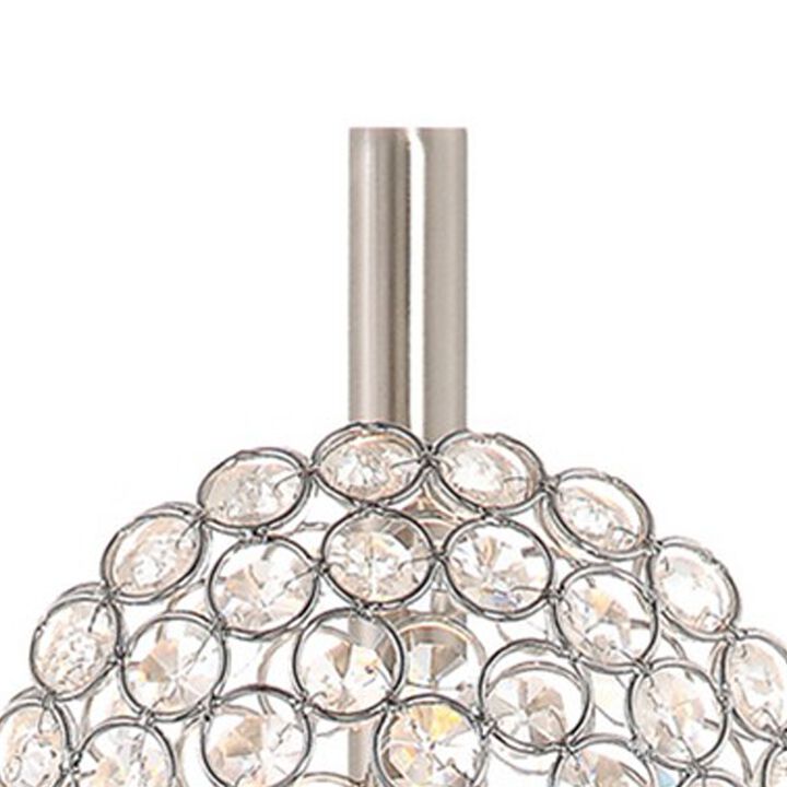 26 Inch Table Lamp with 3 Crystal Rounds Shades, Sand Chrome Finished Metal-Benzara