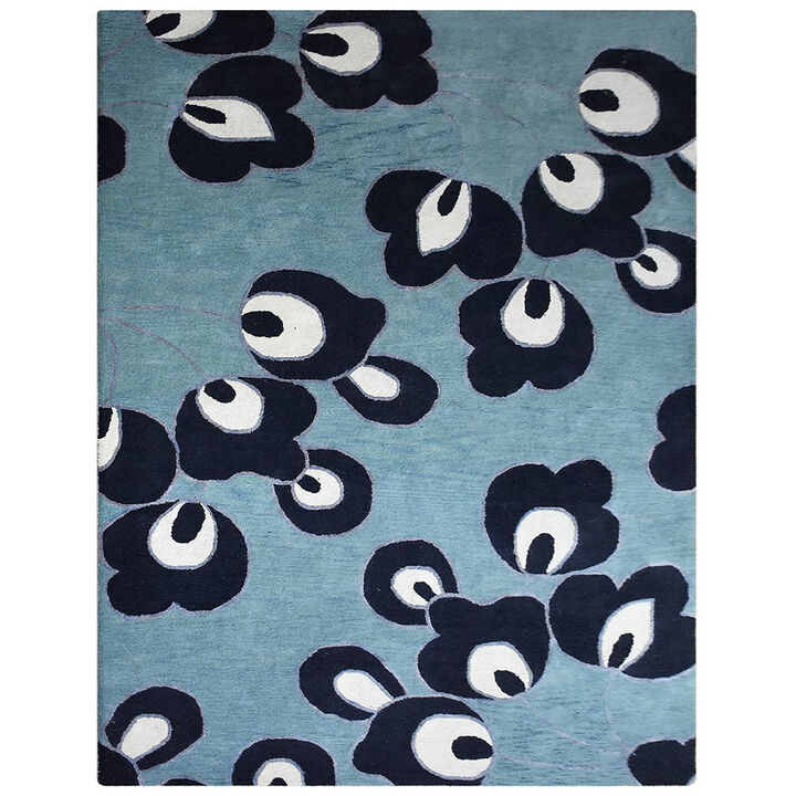 RUGSOTIC CARPETS HAND TUFTED WOOL ECO-FRIENDLY AREA RUGS  - 8'x11', Rectangle Shape, Blue, Floral Modern Design, High Pile Thick Handmade Anti Skid Area Rugs for Living Room, Bed Room (K00718)
