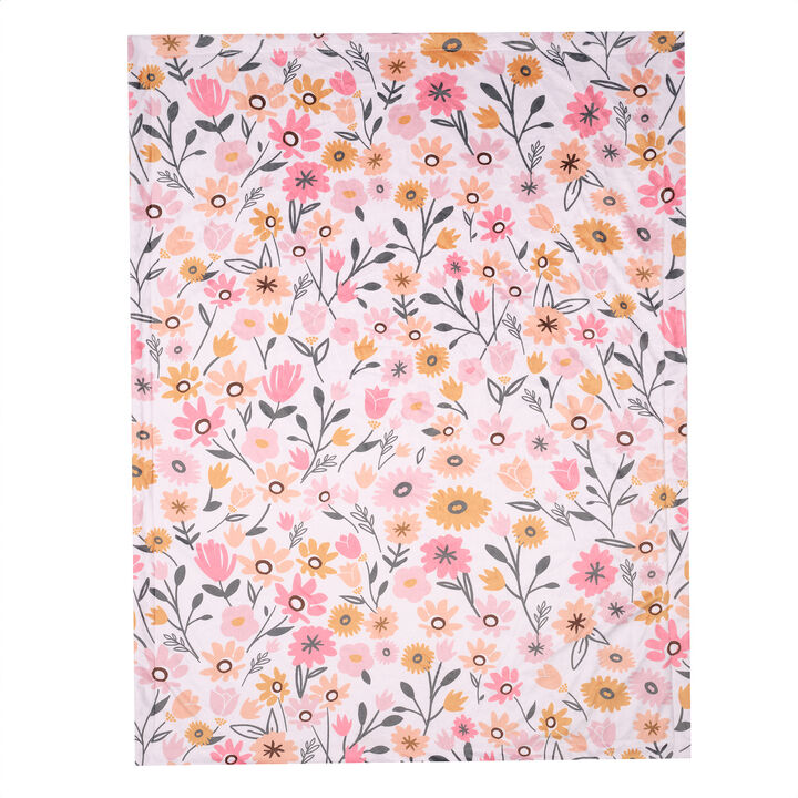Lambs & Ivy Little Garden Soft Luxurious Pink Floral Warm Fleece Baby Blanket
