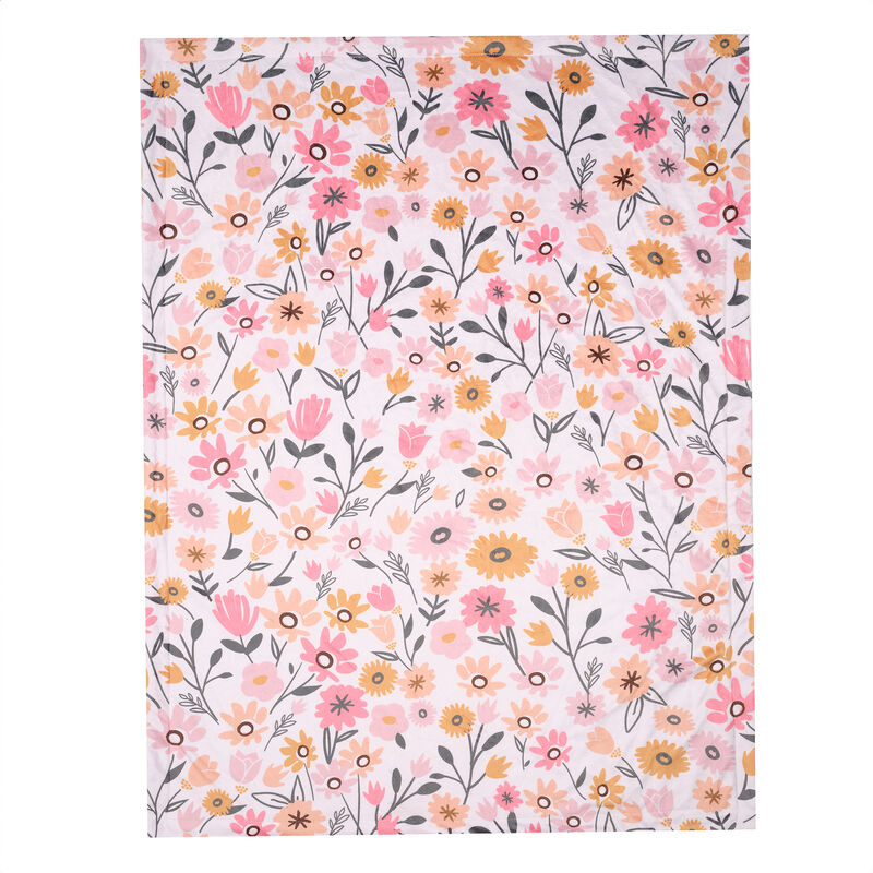 Lambs & Ivy Little Garden Soft Luxurious Pink Floral Warm Fleece Baby Blanket