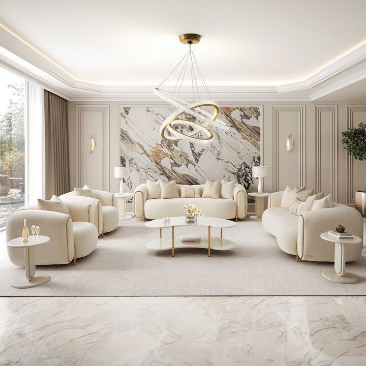 Michael Amini Sassani End Table - Pearl White/Gold