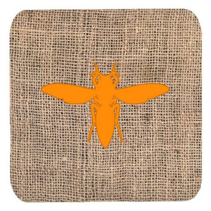 Caroline's Treasures BB1053-BL-OR-FC Yellow Jacket Burlap and Orange Foam Coasters (Set of 4), 3.5 H x 3.5 W, Multicolor