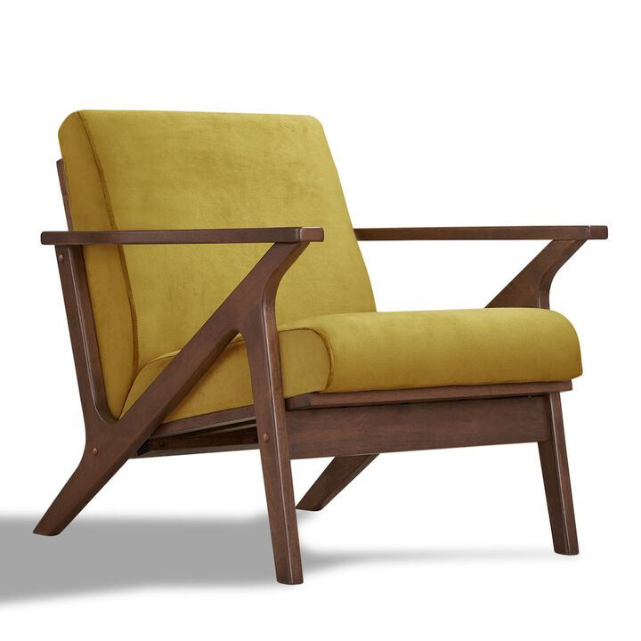 Omax Decor Zola Solid Wood and Velvet Upholstered Accent Armchair in Gold