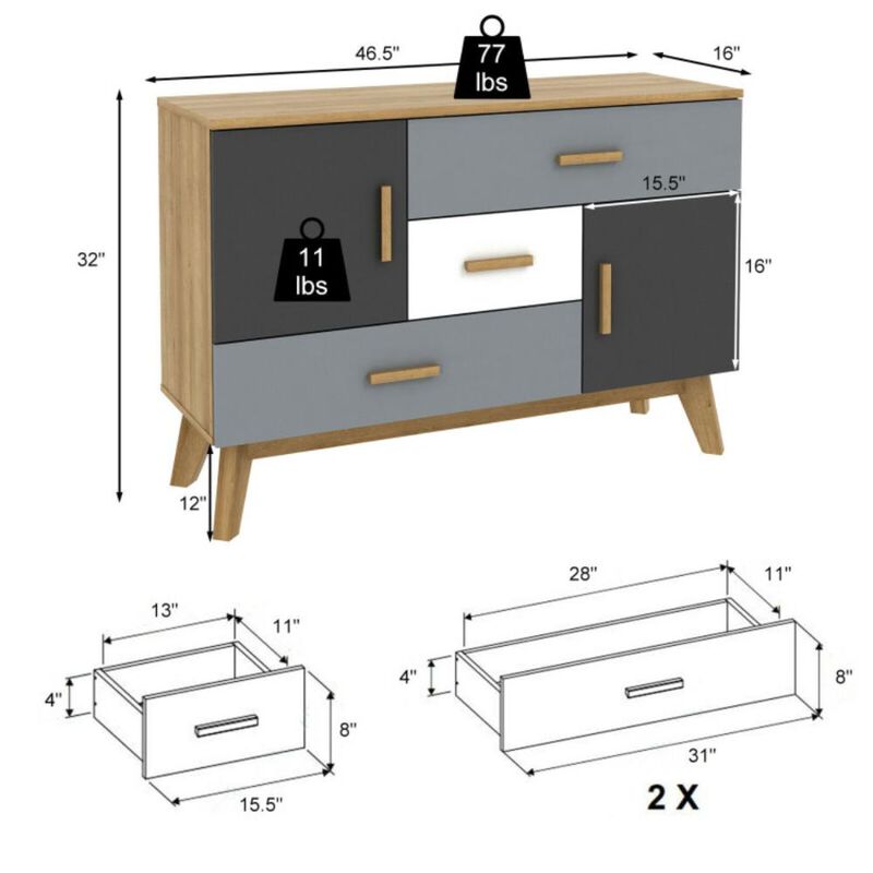 Hivvago Free-standing Storage Floor Cabinet with 2 Doors and 3 Drawers