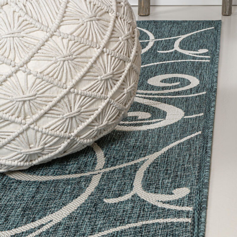 Maribel Traditional Classic All-Over Scroll Turquoise/Cream 8 ft. x 10 ft. Indoor/Outdoor Area Rug