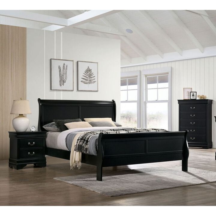 Queen Size Bed Louis Philippe Solid Wood 1 Piece Bed Bedroom Sleigh Bed