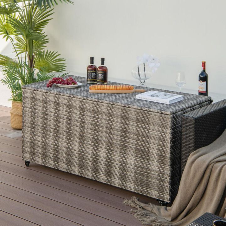 Hivvago 96 Gallon PE Wicker Outdoor Storage Box with 4 Wheels