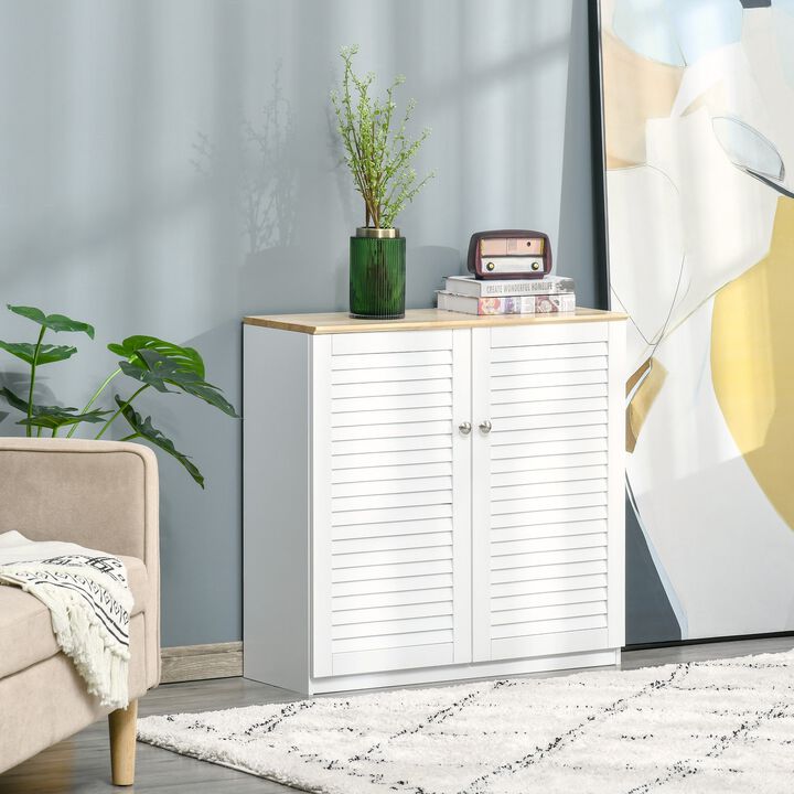 White Kitchen Organizer: Freestanding Cabinet with Louvered Doors