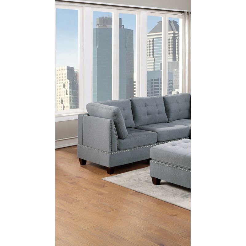 Linen Tufted Wedge Sofa with Nailheads