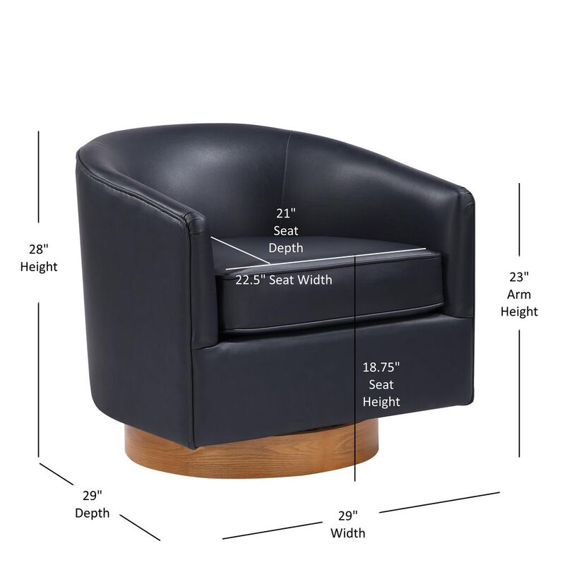 Comfort Pointe Irving Midnight Blue Faux Leather Wood Base Barrel Swivel Chair