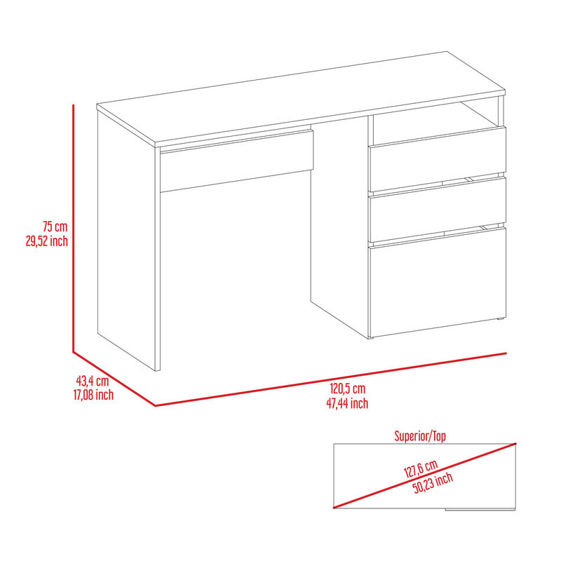 Dublin Three Drawer Computer Desk, One Shelf