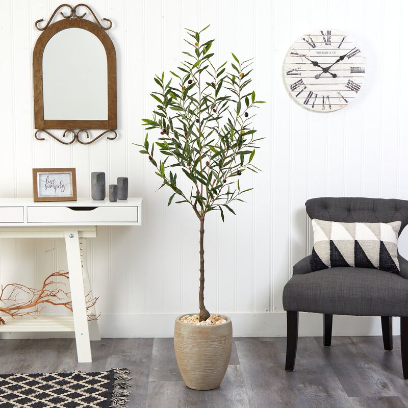 Hivvago 5.5 Feet Olive Artificial Tree in Sand Colored Planter