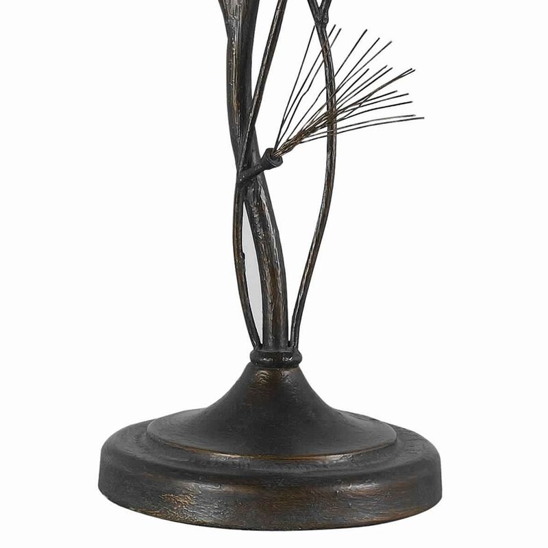 Pine Twig Accent Metal Body Table Lamp with Conical Shade, Bronze and White-Benzara