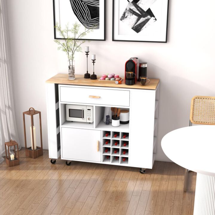 Hivvago Reversible Folding Kitchen Island Cart with Wine Rack and Spice Rack
