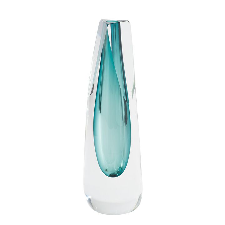 Triangle Cut Glass Vase Blue