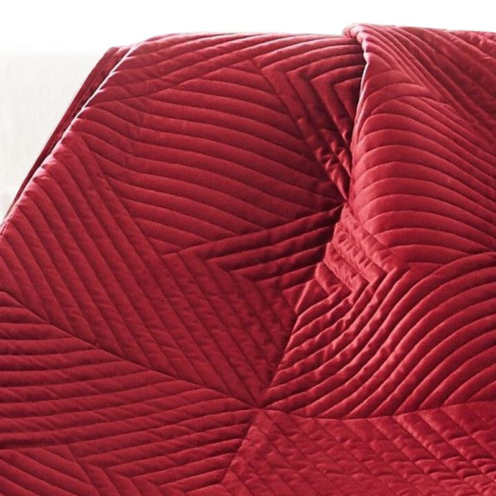 Ahab 50 x 60 Inch Quilted Throw Blanket with Fill, Dutch Velvet Face, Red - Benzara