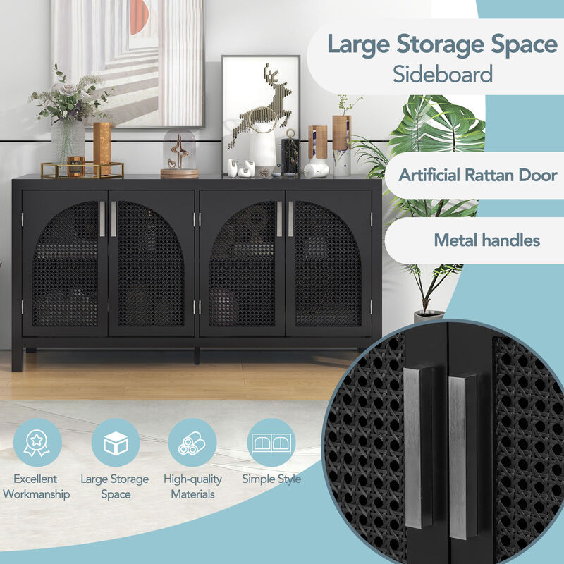 60" Kitchen Sideboard Storage Buffet Cabinet, Black