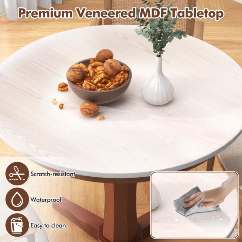 Hivvago 35 Inches Wooden Round Dining Table with Pedestal Base