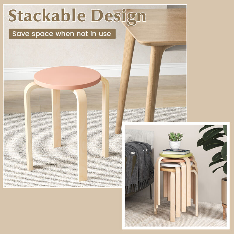 Set of 4 Bentwood Stackable Stools Dining Stools with Round Tops