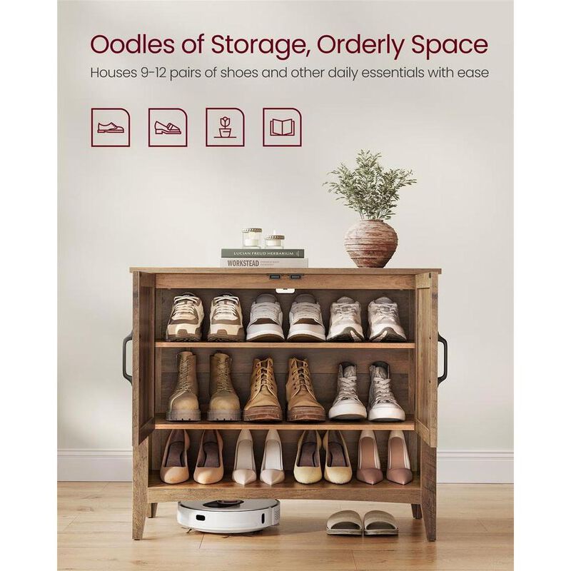 3-Tier Shoe Cabinet with Height-Adjustable Shelf