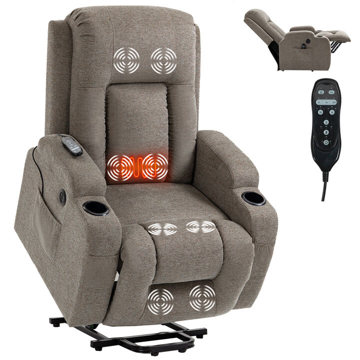 Mondawe Power Lift Recliner Chair , Heavy Duty Motion Mechanism with 8-Point Vibration Massage and Lumbar Heating, USB Charging Port