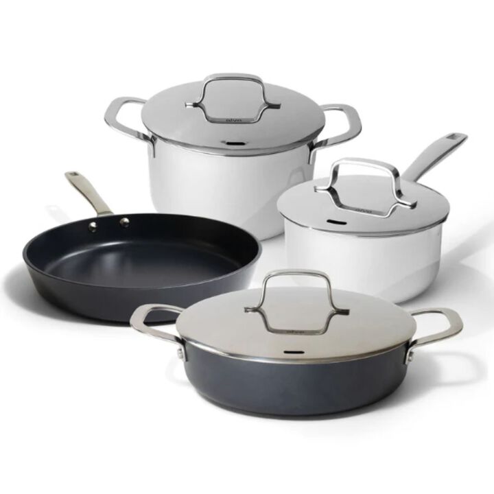 Alva Maestro Essentials 7 Pieces Cookware Set, Pots and Pans Set, Nonstick Frying Pan, Stock Pot with Lid, Saucepan & Saute Pan with Lid, Non Toxic PFAS PFOA & PTFE Free, Compatible with all Stovetops
