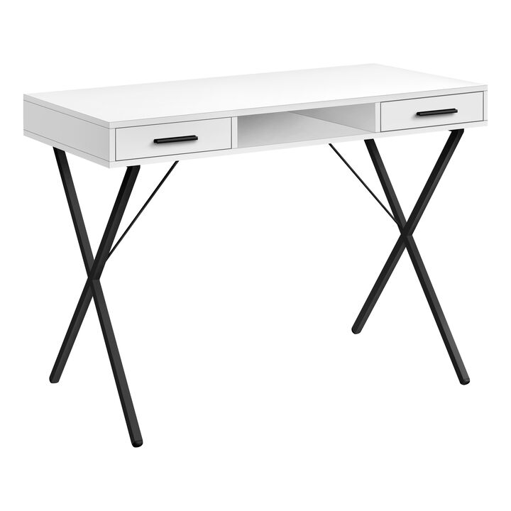 Monarch Specialties I 7790 Computer Desk, Home Office, Laptop, Left, Right Set-up, Storage Drawers, 42"L, Work, Metal, Laminate, White, Black, Contemporary, Modern