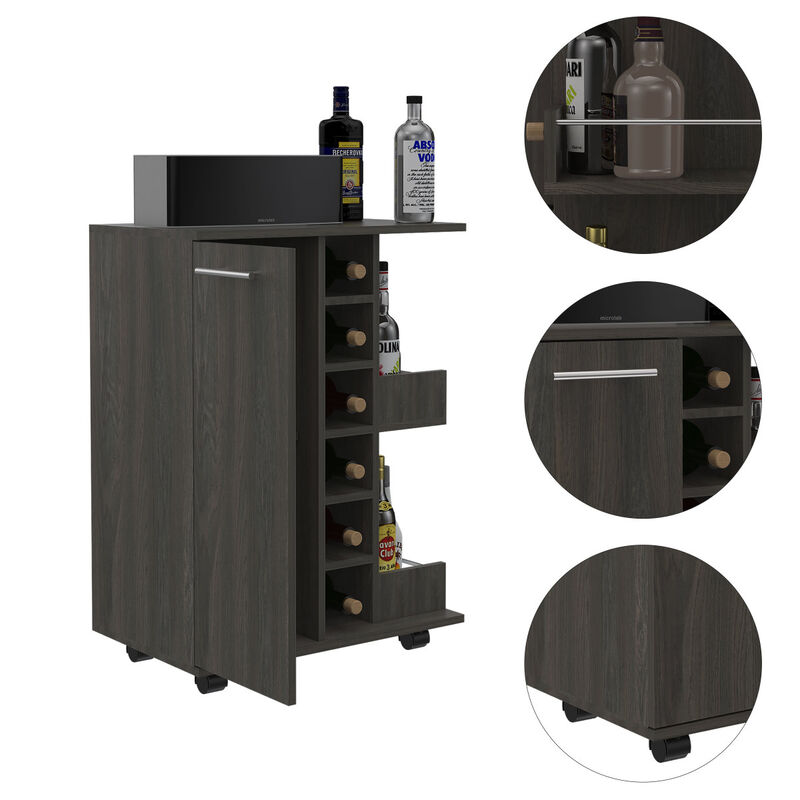 Bartlet 2-Shelf 6-Bottle Bar Cart With Division Carbon Espresso