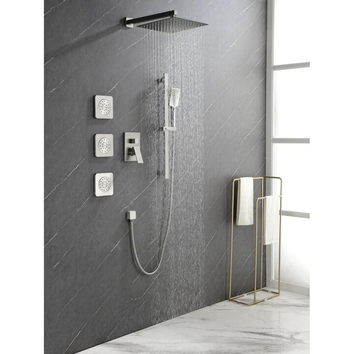 Shower System With Shower Head, Hand Shower, Slide Bar, Body Sprays, Shower Arm, Hose, Valve