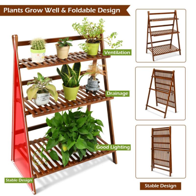 Hivvago 3-tier Folding Bamboo Flower Shelf