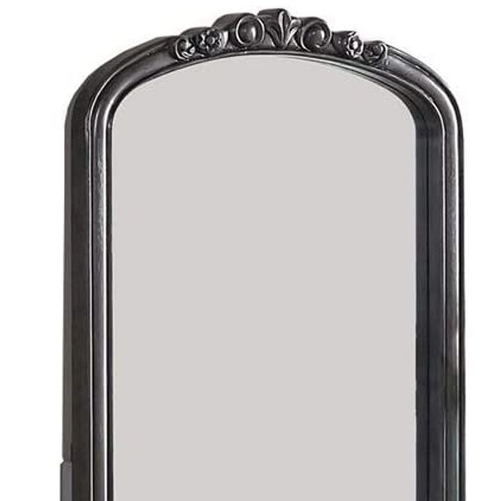 3 Piece Vanity Set with Carved Mirror and Turned Legs, Gray-Benzara