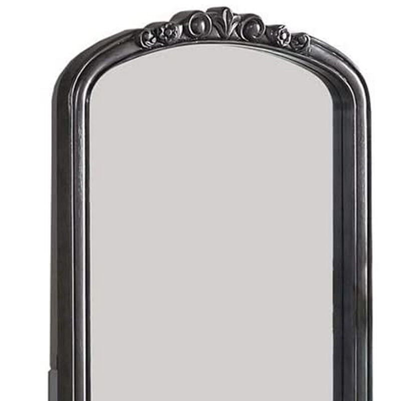 3 Piece Vanity Set with Carved Mirror and Turned Legs, Gray-Benzara