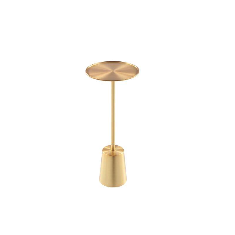 Ryan 8 Inch Side End Drink Table, Round, Tapered, Dome Base, Gold Metal - Benzara
