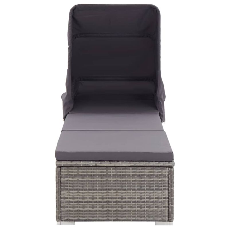 vidaXL Sun Lounger with Canopy and Cushion Poly Rattan Gray