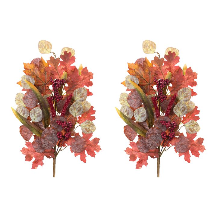 Mixed Fall Foliage Leaf Stem Set of 2 for Autumn Decor and Floral Arrangements